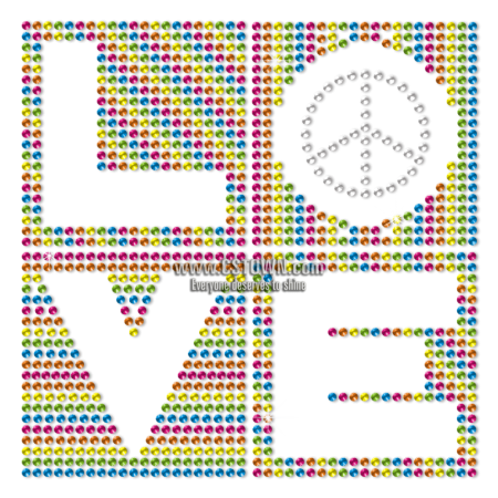 Love Peace Sign Heat Press Transfer Design Neon Rhinestud Transfer